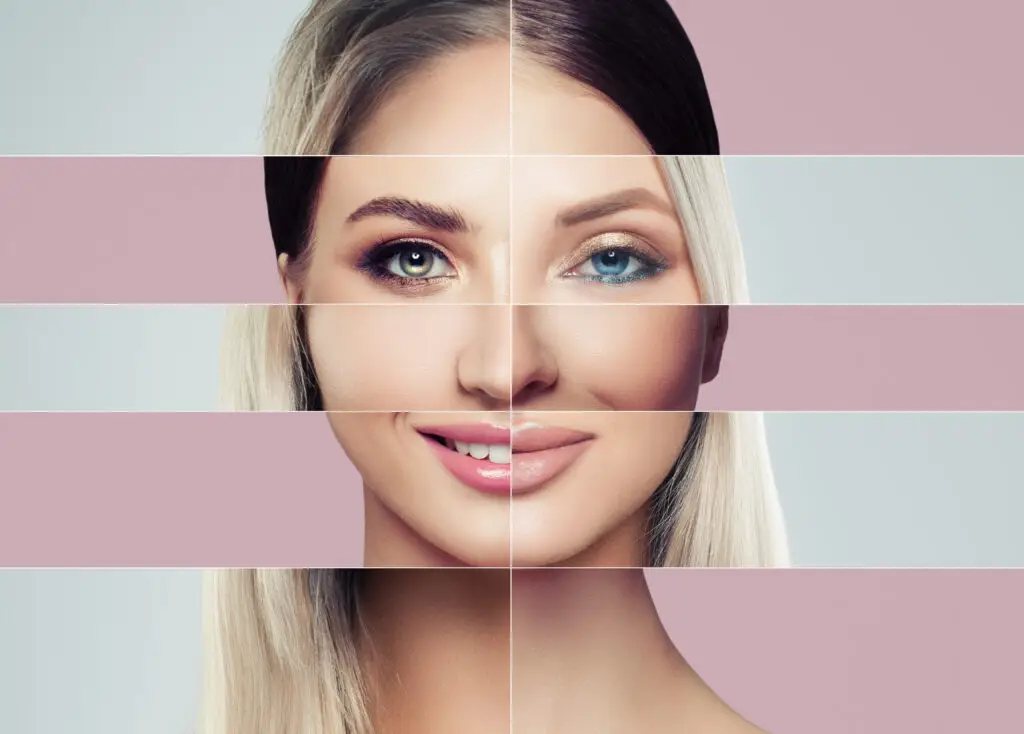 Symbolbild für den Wandel des Frauenbildes: Frauengesicht mit hervorgehobenen Gesichtspartien als Darstellung sich verändernder Schönheitsideale