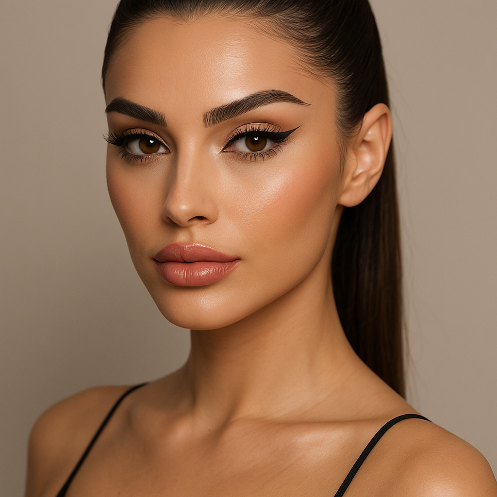 Porträt einer jungen Frau mit glatter Haut, vollen Lippen und symmetrischem Gesicht – ein typischer Look des sogenannten Instagram-Face, inspiriert von globalen Schönheitsidealen